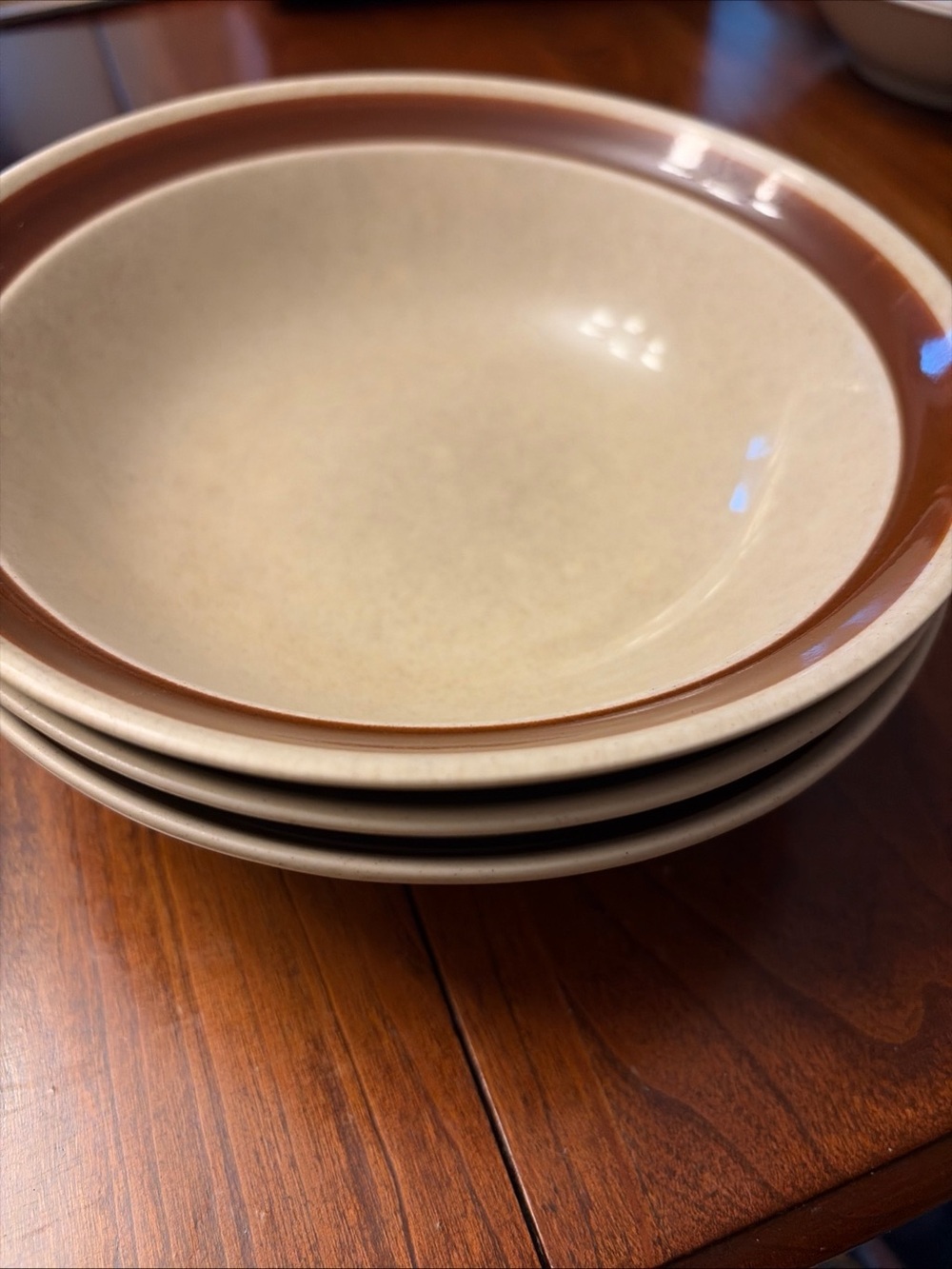 Stoneware Bowls cream with Brown Rim - Set of 3 bowls